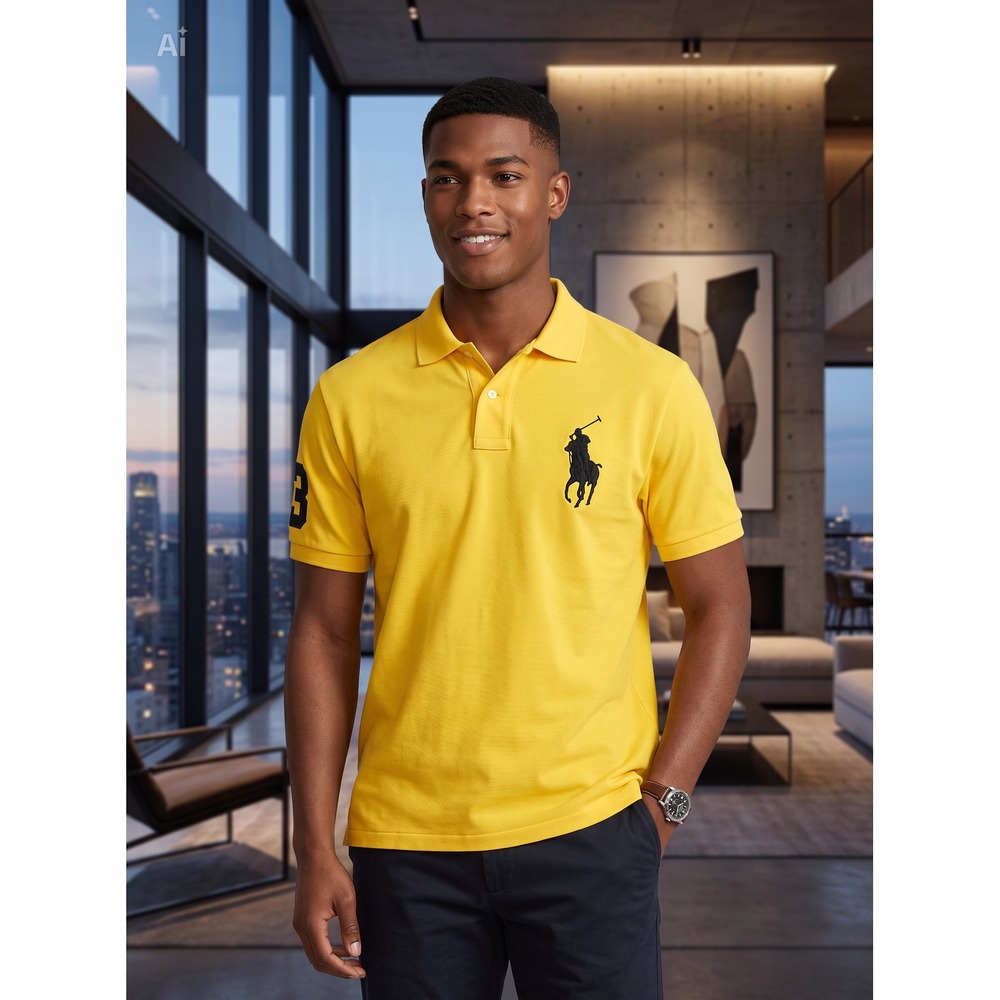 Vintage Polo Ralph Lauren Men's Yellow Big Pony Short Sleeve Polo Shirt XL
